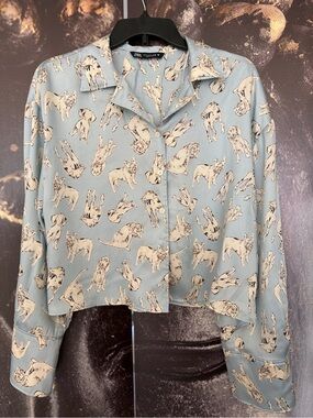 Zara Blue Dog Print Blouse